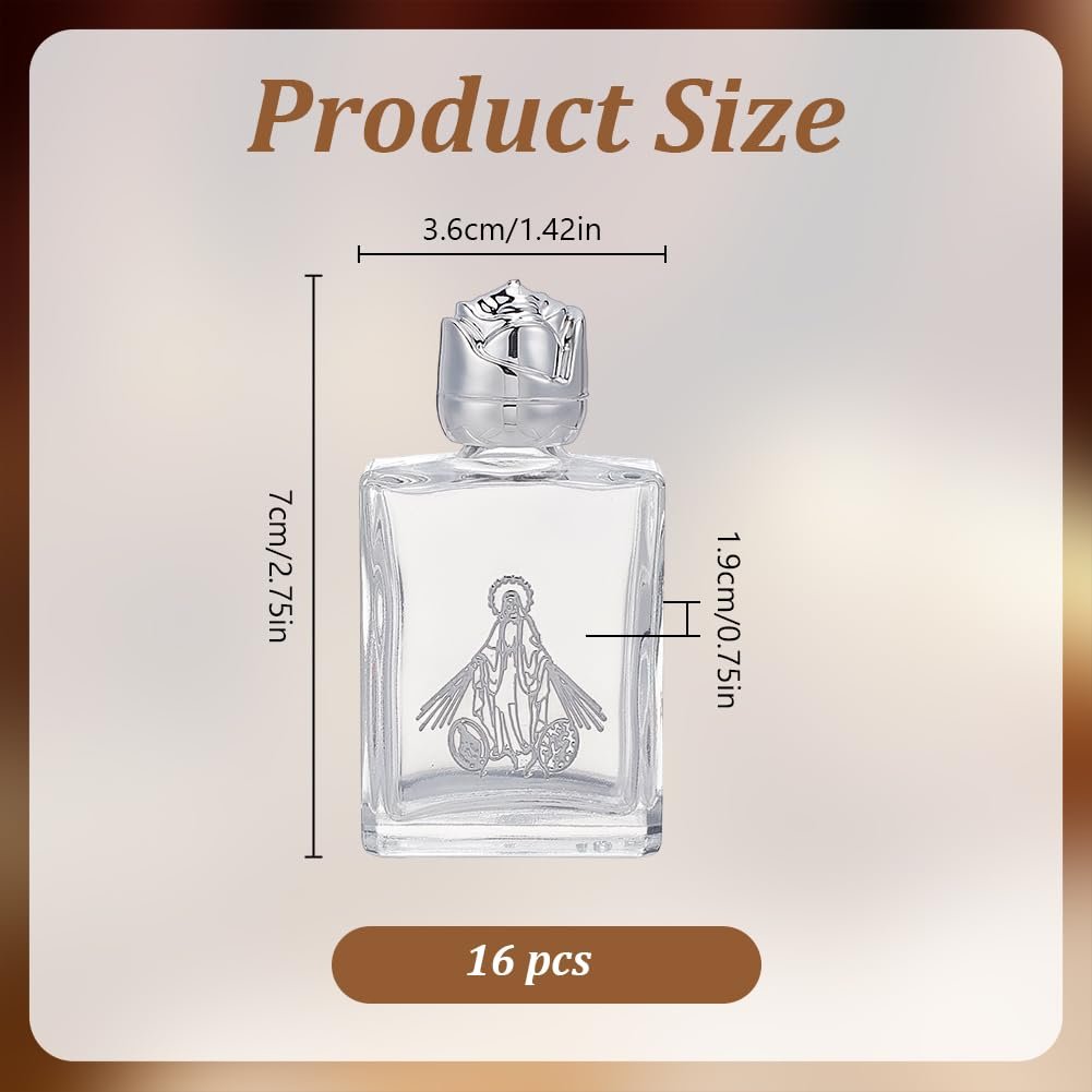 WEBEEDY 16 Stück Glas Heilwasserflaschen Leere Heilwasserbehälter Mit Silbernem Deckel 15 ml Nachfüllbare Dekorative Flaschen Kommunion Kirche Dekor Geschenke Für Zuhause - Image 2