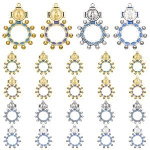 WEBEEDY 24 STK. Finger Rosenkranzring 4 Farben Legierungs Katholischer Rosenkranzring Milagrosa Medaillen Katholischer Ring Doppelseitiger Einzelner Finger Ring Glaubensgeschenke 3.2x4.8cm - Image 1