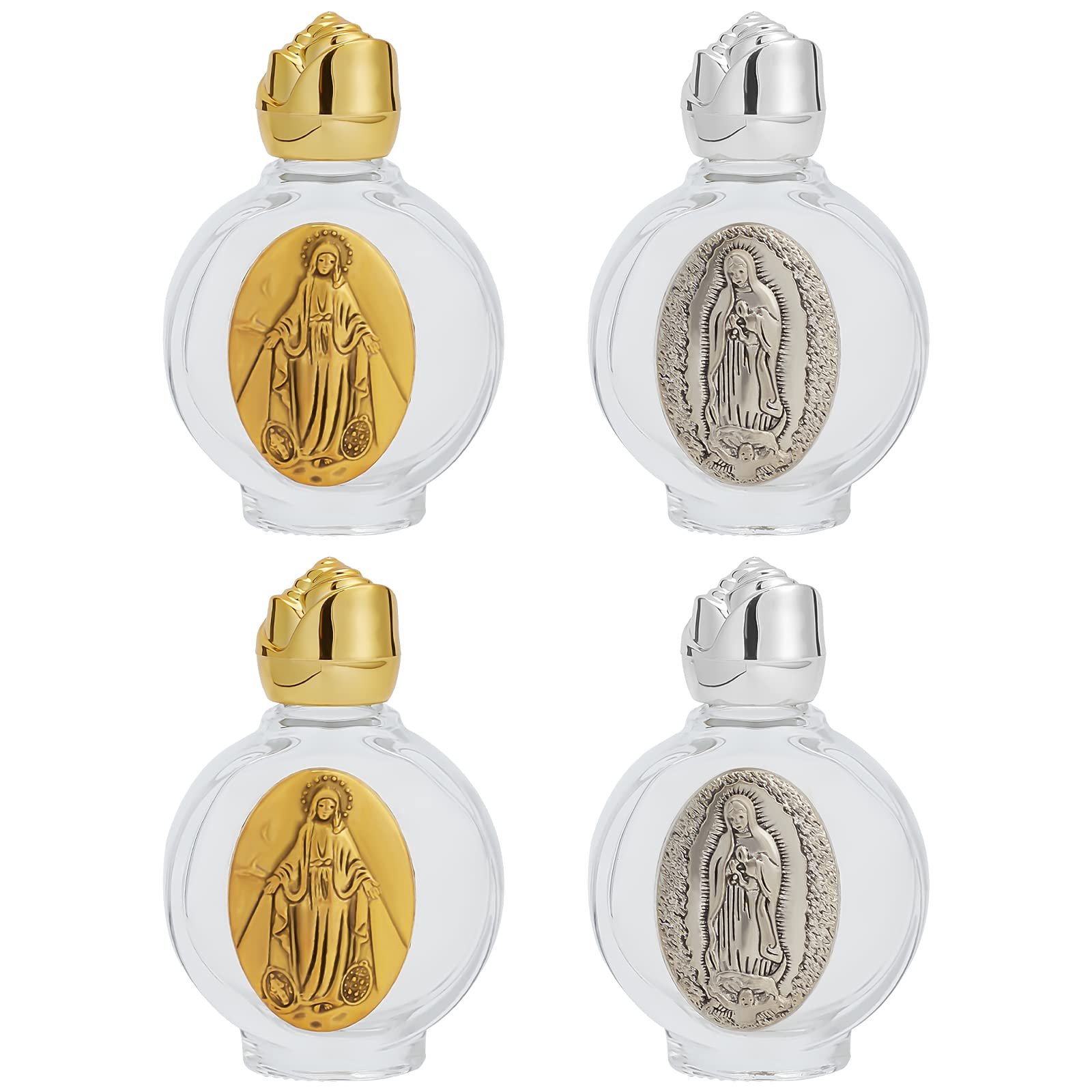 WEBEEDY 4 Glastrinkflaschen, Heilige Wasserflaschen Katholische Weihrauchwasserflaschen Unserer Lieben Frau von Guadalupe Mary (leere Flaschen) - Image 1
