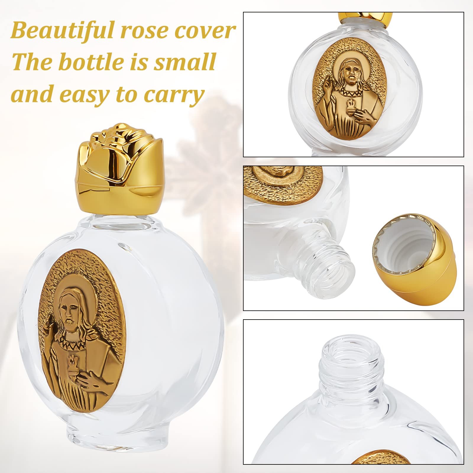 WEBEEDY 4 Glastrinkflaschen, Heilige Wasserflaschen Katholische Weihrauchwasserflaschen Unserer Lieben Frau von Guadalupe Mary (leere Flaschen) - Image 3