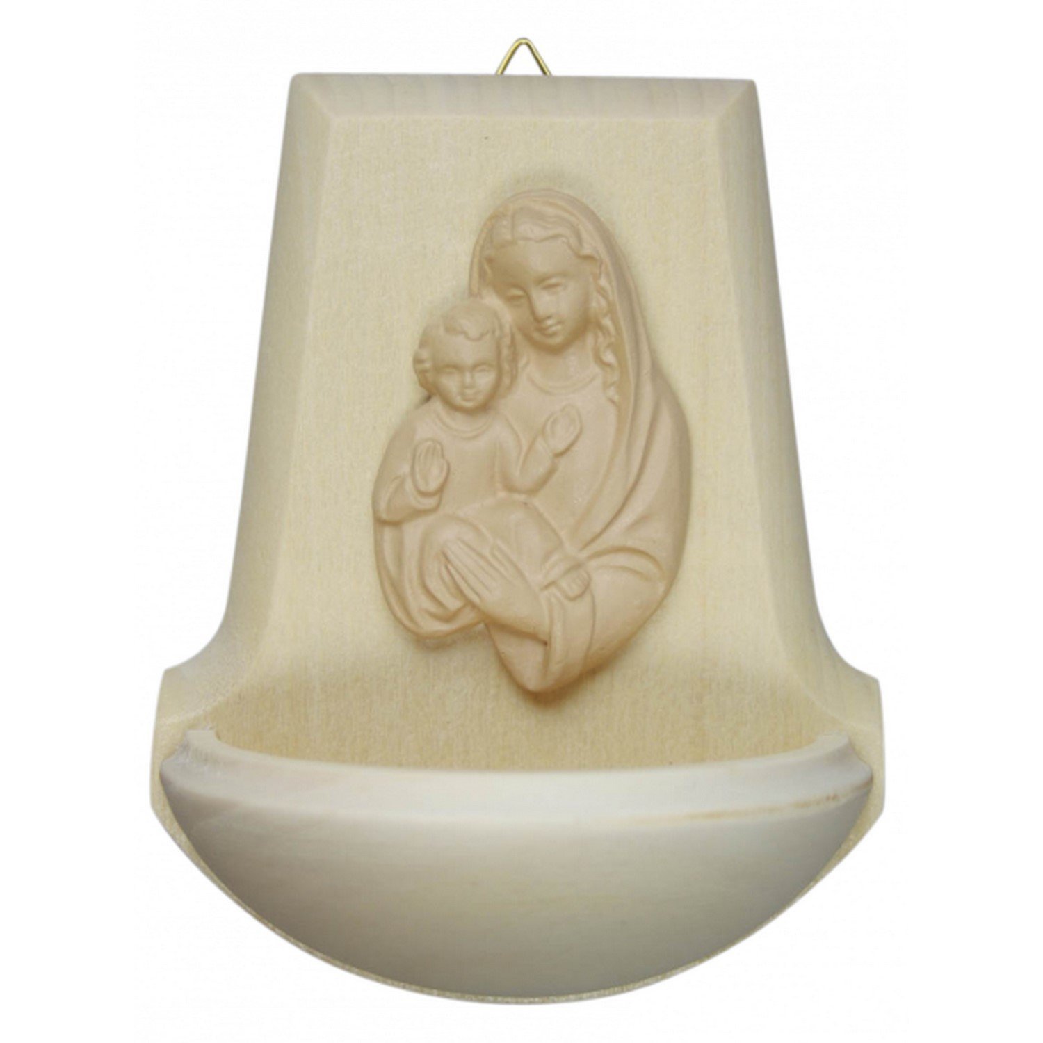 WEIHWASSERKESSEL aus LINDENHOLZ mit MARIA und JESUSKIND, ca. 11 x 9 cm, Wand-Weihbecken in feinem HOLZRELIEF, Handarbeit, Ein Geschenk zum Einzug, Firmung, Kommunion oder Taufe und Geburt von MaMeMi - Image 1