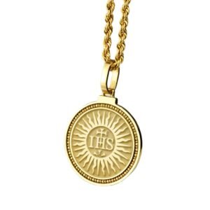 WORLD WIDE GEMS Luxus-Anhänger aus 925er Sterlingsilber, 24 mm, ohne Kette, IHS-Symbol, Jesus-Monogramm, katholischer Schmuck, Christogramm-Medaille, Heiliges Herz, vergoldet | WW_OPC_02077 - Image 1