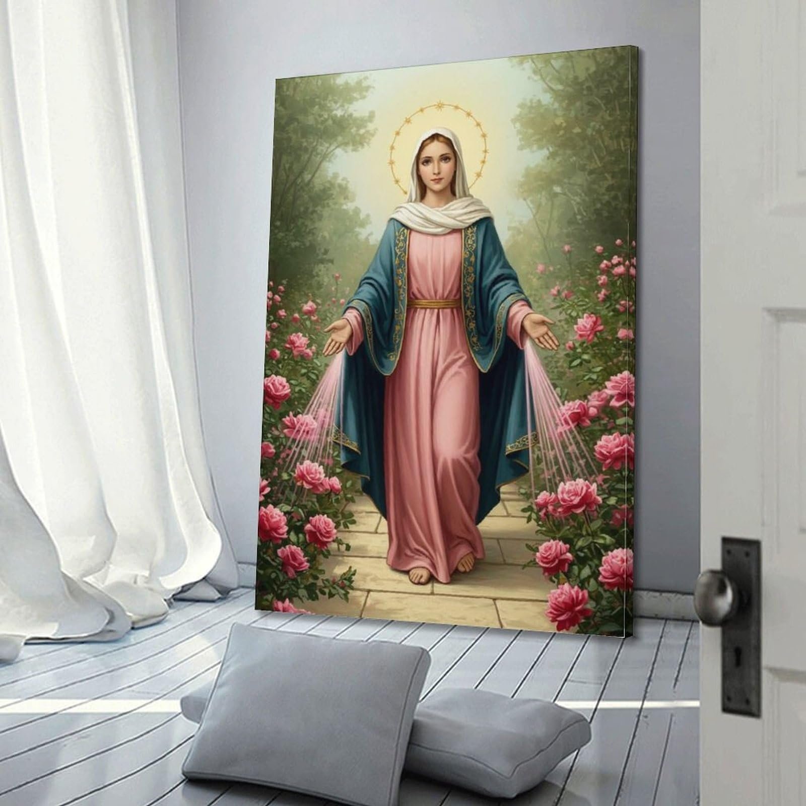 WXYZZB Moderne Familienposter auf Leinwand, Wandkunst, Raumdekoration, katholische Jungfrau Maria, Rosenweg, Segen, Bilder, Drucke, Kunstwerk, 40 x 60 cm, Rahmenstil - Image 3
