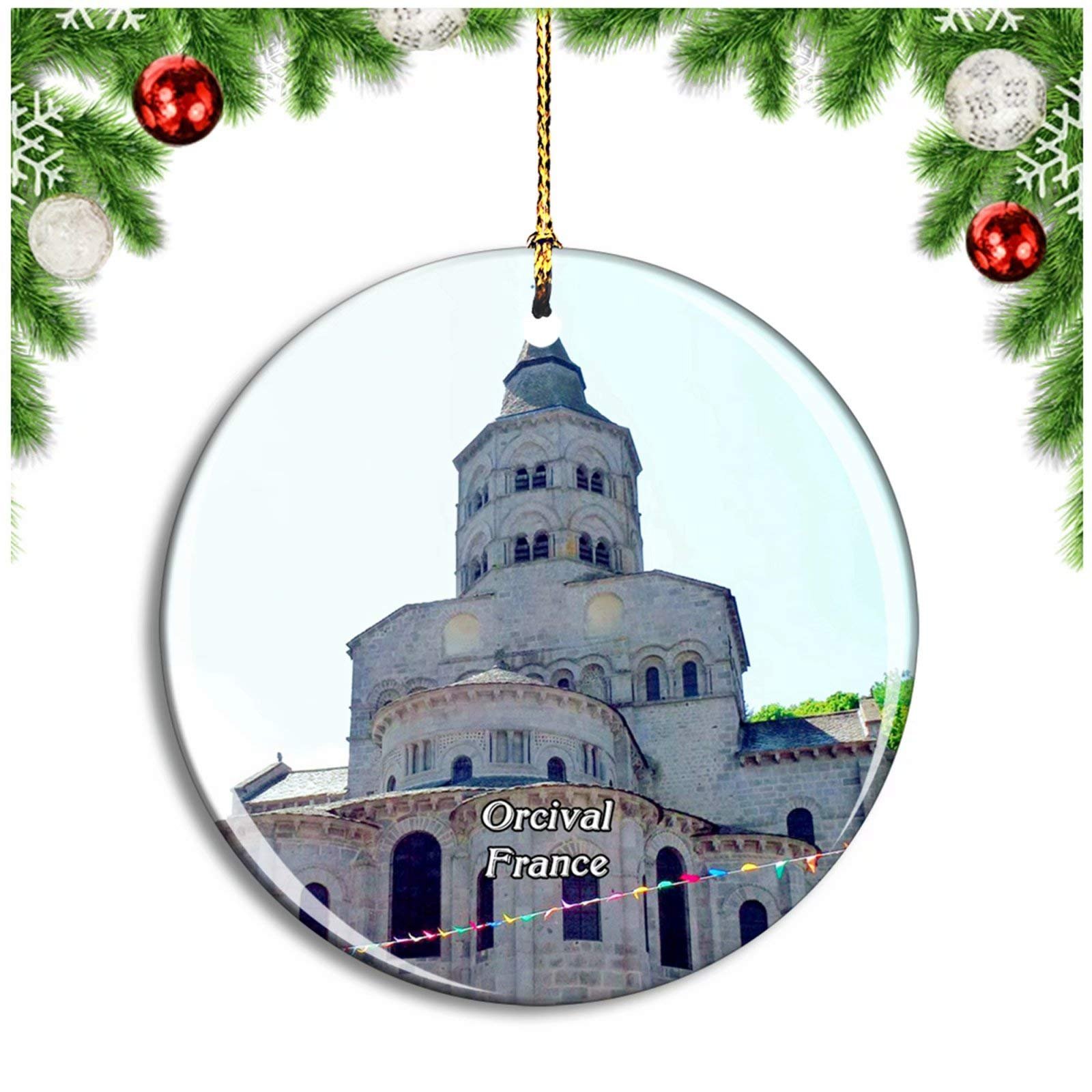 Weekino Orcival Frankreich Basilique Notre-Dame d'Orcival Christbaumkugel Hängender Weihnachtsbaum Anhänger Dekor Travel Souvenir Collection Porzellan 2,85 Zoll - Image 1