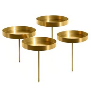 WertFix Kerzenhalter Adventskranz Set, 4er Set Metall Schwarz für Stumpenkerzen - 8cm Wachsfänger Teller - Rustikale Weihnachts Deko für Tischdekoration und Adventsgesteck (Gold) - Image 1