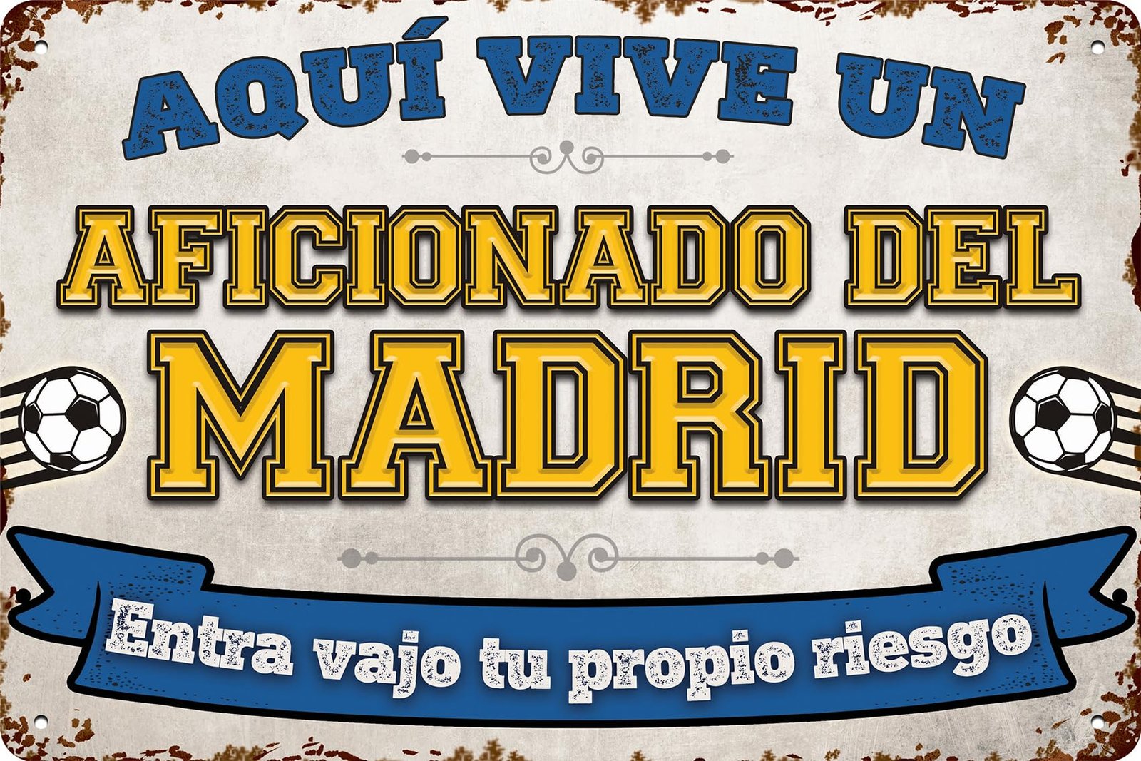 Wetterfestes Deko Blechschild für Fußball Fans, hier wohnt ein Madrid Blau Fan – Wandschild, Türschild, Torschild, lustiger Fussball Spruch, Fanartikel (20 x 30 cm) - Image 1