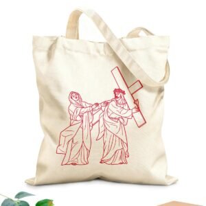 XIARON Tragetasche mit Gurtband 4. Station des Kreuzwegs: Jesus Christus begegnet seiner Mutter Maria (Übersicht) 340g/m² dickes Gewebe Skizzentasche M Karminrot - Image 1