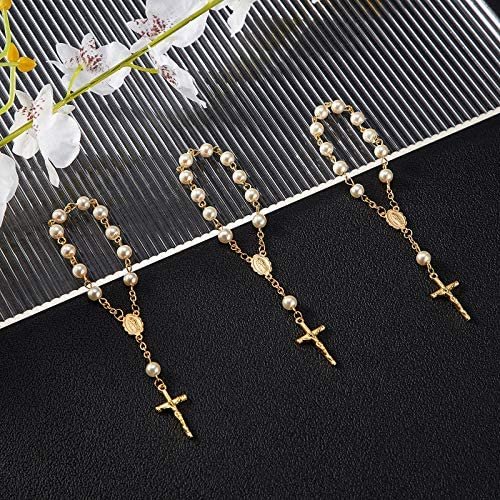Yaomiao 30 Stück Acryl Rosenkranz Perlen Finger Rosenkränze Kunstperlen für Taufe, Kommunion, Hochzeit, Party - Elfenbein Perlen Gold Kette - Image 5