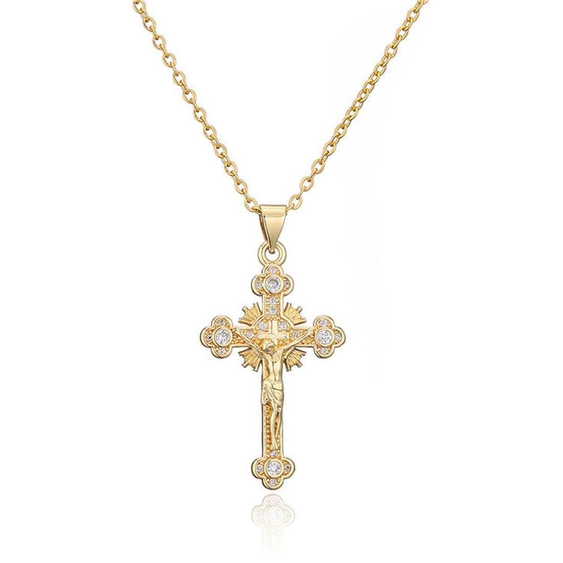 ZORVUJI Personalisierte Kette Jesus Kreuz Anhänger 18K Vergoldete Hypoallergene Zarte Halskette Modeschmuck für Frauen und Mädchen (Gold) - Image 1