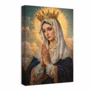 ZQQART Leinwandbild mit der Jungfrau Maria Wanddekoration für die Kirchekatholisches religiöses Bild christliche Posterdrucke Mutter Maria Gemälde Dekor gerahmt fertig zum Aufhängen(Gold,30x45cm) - Image 1