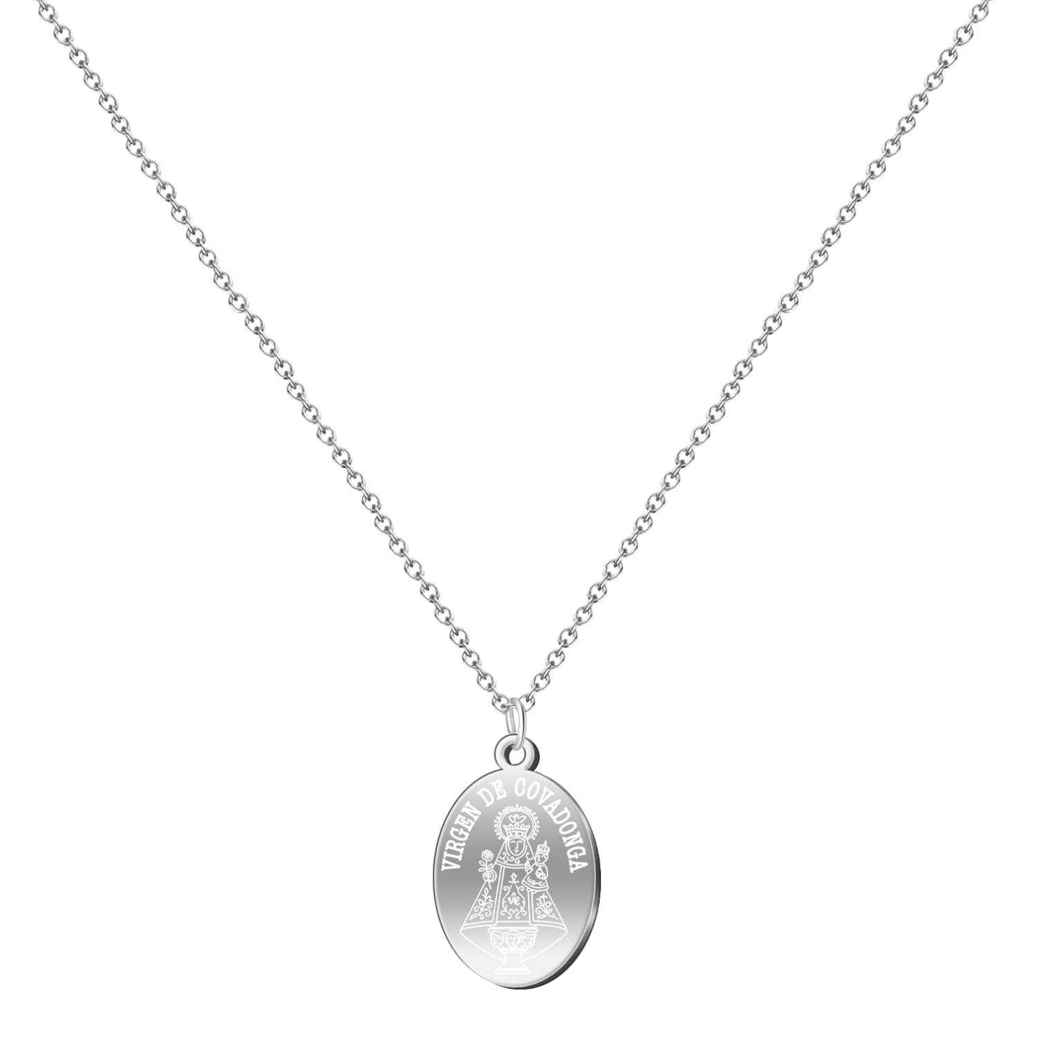 cotigo Covadonga Anhänger Jungfrau aus Edelstahl, die Heilige Patronin von Asturien, religiöse Schutzmedaille, Glaube und Hoffnung, katholisches Geschenk für Mann und Frau, Mediano-largo, Edelstahl - Image 1