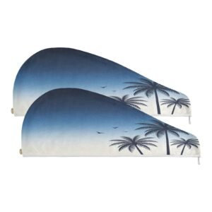 decor gift Haartrockentuch mit Knopf für lockiges Haar, lange und kurze Haare, Hawaii, Kokosnussbaum, Marineblau, Gridient, Haar-Accessoires für Frauen, pa?os para la cabeza, 2 Stück - Image 1