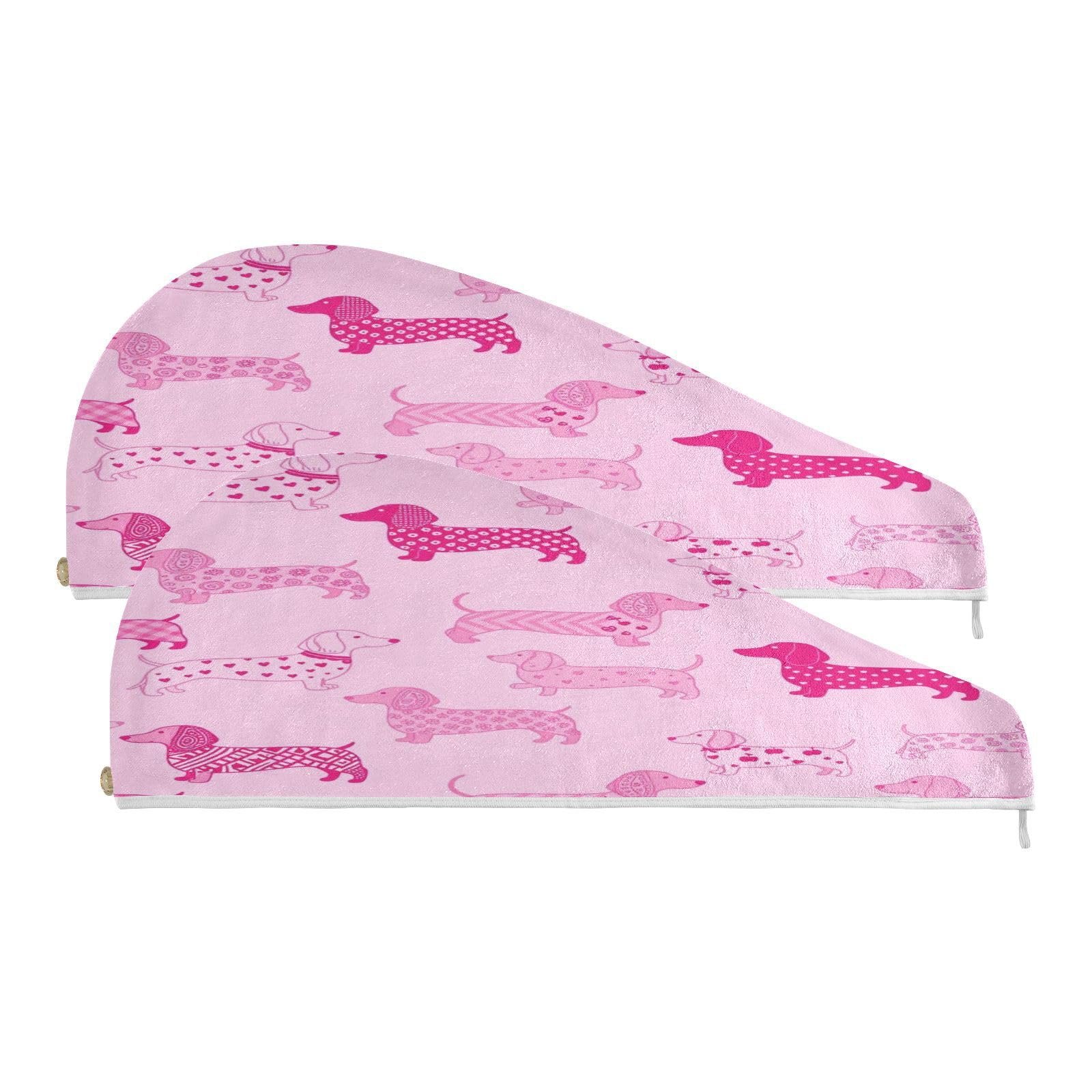 decor gift Haarturban Handtuch mit Knopf, saugfähig und leicht, rosa Boho-Dackel, Doxie, Haarwickel für schwarze Frauen, pa?os para la cabeza, 2 Stück - Image 1