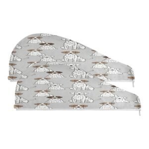decor gift Twist Haartrockentücher mit Knopf, geeignet für alle Arten von Haaren, Hundeliebhaber, Grau und Weiß, Dusche für Frauen, pa?oletas para la cabeza, 2 Stück - Image 1