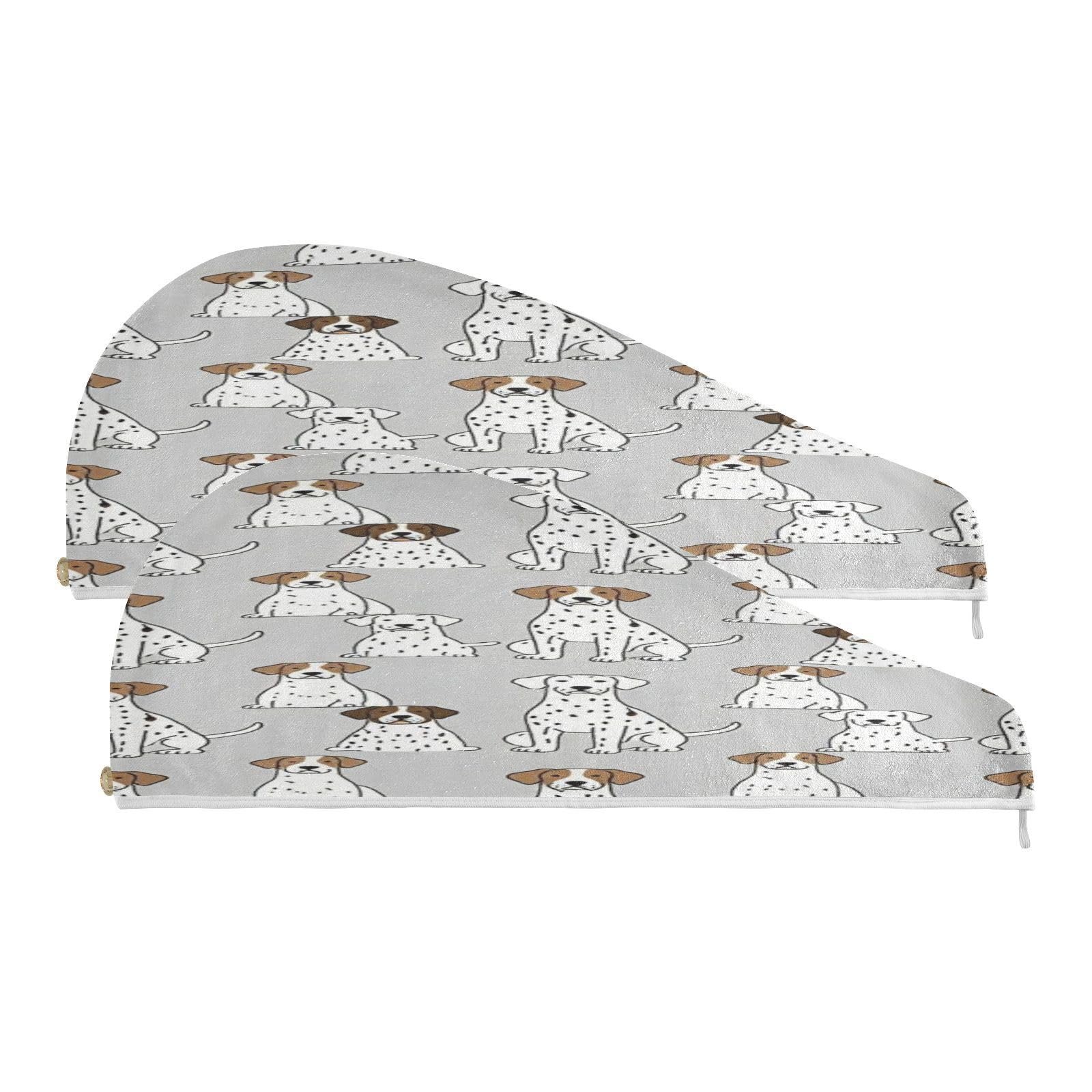 decor gift Twist Haartrockentücher mit Knopf, geeignet für alle Arten von Haaren, Hundeliebhaber, Grau und Weiß, Dusche für Frauen, pa?oletas para la cabeza, 2 Stück - Image 1