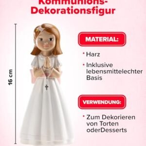 dekora – Tortenfigur für die Erste Kommunion Deko Mädchen mit Rosenkranz und rosa Schleife 16 cm, Cake Topper zur Kommunion aus lebensmittelechtem Harz - Image 10
