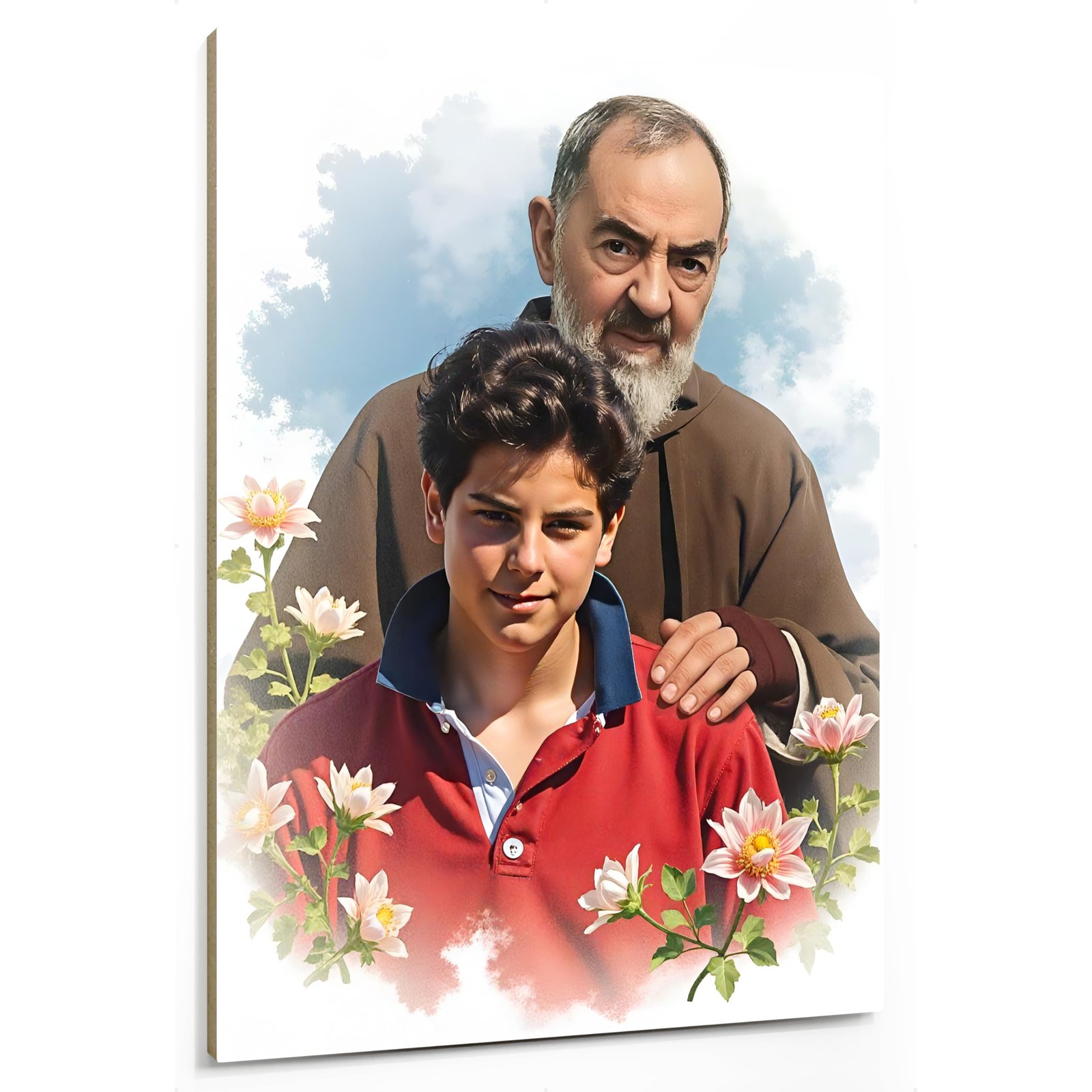 emmena - Bild Heilige Kunst - Carlo Acutis und Padre Pio im Paradies - 18 x 24 cm - Image 1