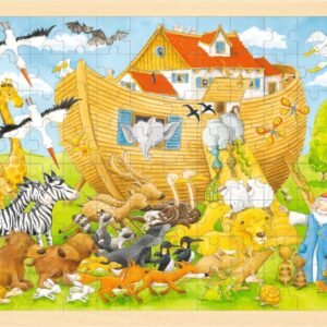 goki 57535 Einlegepuzzle Einzug in die Arche Noah aus Holz, Holzpuzzle mit Tieren und Arche, Lernspielzeug und Kinderpuzzle, fördert Fantasie und Motorik, 40cm x 30cm, 96er Set, ab 3 Jahre - Image 1