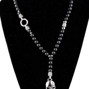 halsketten für Herren Männer mann Halskette Y-Kette Rosenkranz Black Onyx Schmuck schwarz Perlenkette Bikerschmuck Rocker Skull Edelstahl Gebetskette Geschenk Gothik - Image 1