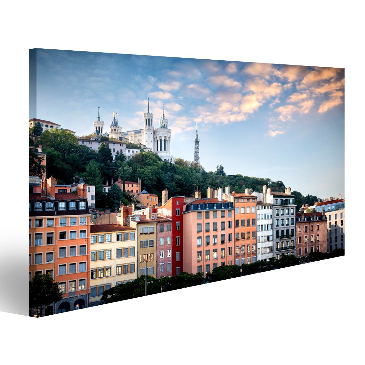 islandburner Bild Bilder auf Leinwand Lyon, Notre-Dame de Fourvière Basilika mit Saône, Frankreich Wandbild, Poster, Leinwandbild JUE - Image 1