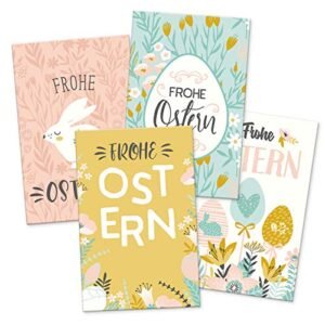 itenga 24 x Geschenkekärtchen Frohe Ostern im Visitenkartenformat Mini Osterkarte pastell 4 Motive Geschenkanhänger für kurze Texte Namensschild - Image 1