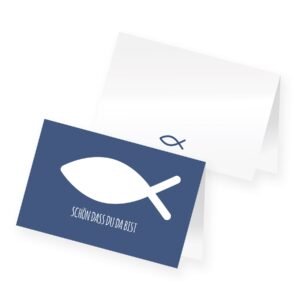 itenga 24 x Tischkarten Platzkarten Namensschild Fisch Kommunion Taufe Konfirmation (blau) - Image 1