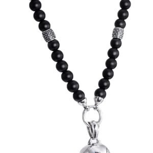 kette für herren männer mann ketten handmade schmuck halbedelstein stein halskette rosenkranz onyx schwarz perlenkette totenkopf bikerkette edelstahl kreuz männerschmuck gothik bikerschmuck lava skull - Image 1