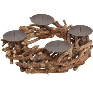 matches21 Adventskranz rustikal Holz Altholz Treibholz Wurzeln Adventsgesteck & 4 Kerzenhalter Tischdeko 1 STK Ø 30 cm - Image 1