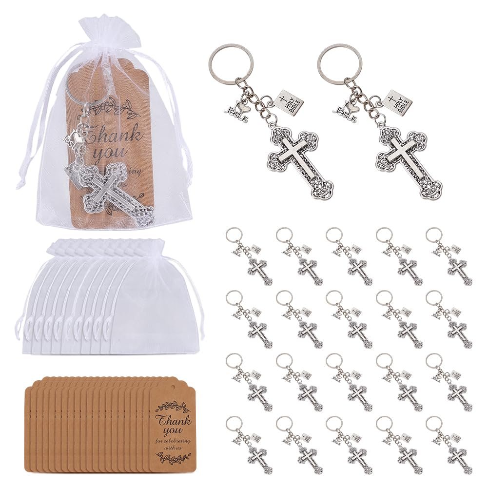 nbeads 20 Sets Kreuzbuch Heilige Bibel Anhänger, Schlüsselanhänger Mit Kreuz Aus Legierung Anhänger Taufgeschenk Mit 20 Papierkarte Und 20 Polyesterbeuteln Für Ostergebetsgeschenke - Image 1