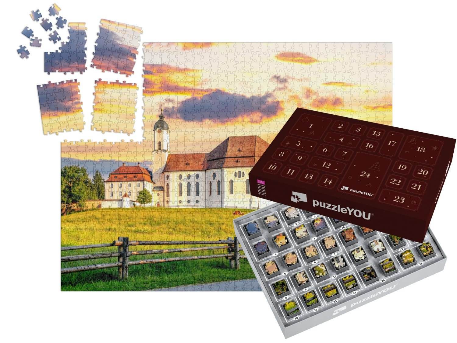 puzzleYOU: Puzzle-Adventskalender | „Wieskirche in Steingaden, Bayern, Deutschland“ – aus der Puzzle-Kollektion Allgäu - Image 1