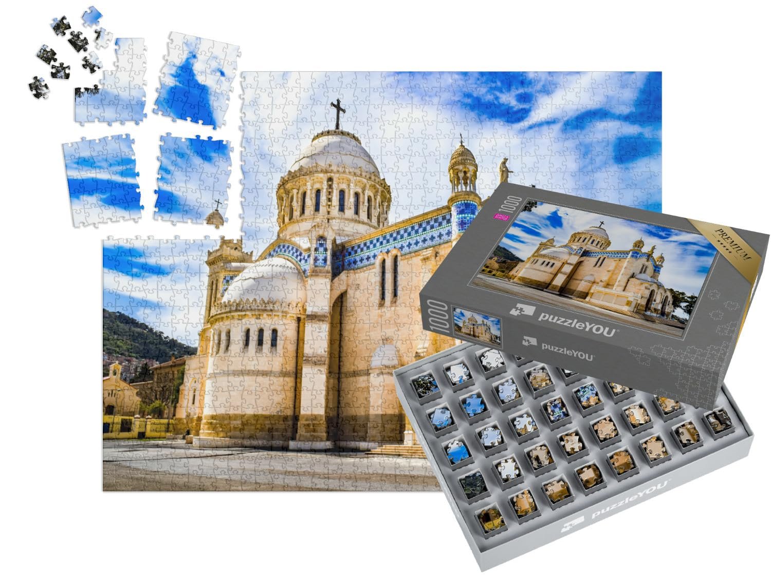 puzzleYOU: SMART Sorted® | Puzzle 1000 Teile leicht gemacht „Kathedrale Notre Dame d'Afrique in Algier, Algerien“ – aus der Puzzle-Kollektion Algerien - Image 1