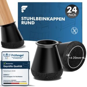 shinfly Stuhlbeinkappen Rund 24 Stück, Schutzkappen für Stuhlbeine, Silikon Stuhlbeinschoner für Stühle & Bodenschutz, Filzgleiter für Schräge Stuhlbeine, Geräuscharm【Schwarz Fit:14-20mm】 - Image 1