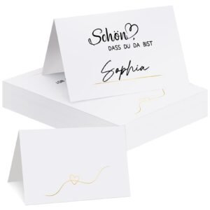 woric 60 Stück Tischkarten Schön dass du da bist, 110x85mm Platzkarten zum selbst Beschriften Namenskärtchen Tischkarten für Hochzeit Geburtstag Kommunion Konfirmation Taufe (Herz) - Image 1